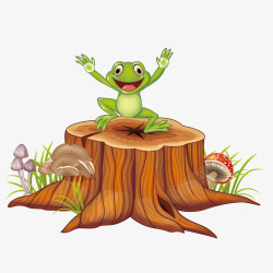 树桩上的可爱小青蛙图素材