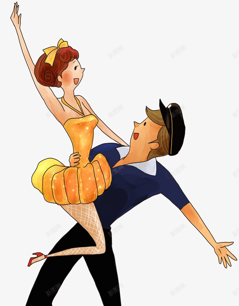 跳舞的男女卡通人物手绘png免抠素材_88icon https://88icon.com 卡通人物 卡通男女 女人 男人 跳舞