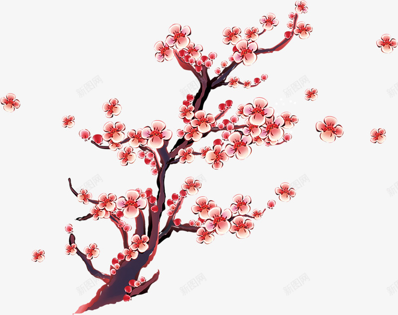 粉色中国风桃花花枝png免抠素材_88icon https://88icon.com 中国风枝条 春节枝条 桃花 粉色枝条 花枝 装饰图案