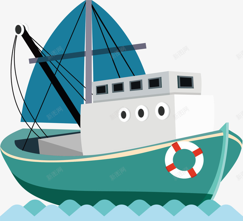 绿色出海帆船png免抠素材_88icon https://88icon.com 出海打渔 帆船 渔民 矢量素材 航海