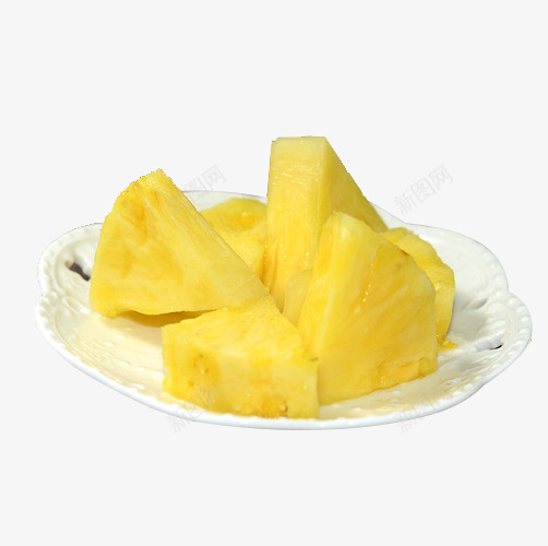 一盘切好的菠萝png免抠素材_88icon https://88icon.com 产品实物 水果 盘子 菠萝 菠萝肉 黄色