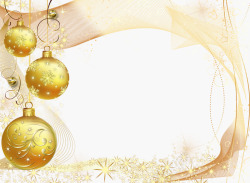手绘金色花纹丝带圆球圣诞节素材
