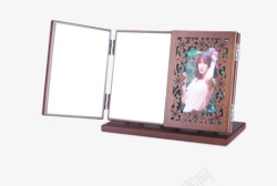 弘艺堂木质复古化妆镜折叠镜子素材