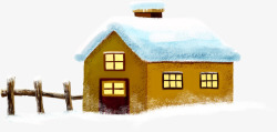 手绘棕色冬季房屋栅栏素材