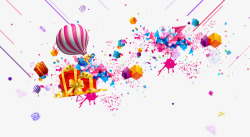 庆祝缤纷五一劳动节漂浮热气球礼物彩色缤纷高清图片