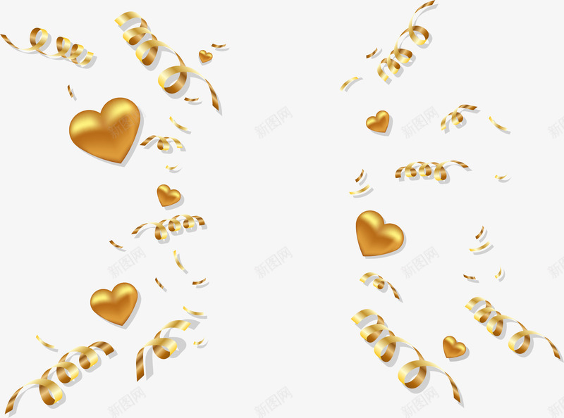手绘彩色金色漂浮彩带矢量图ai免抠素材_88icon https://88icon.com 彩带飘飘 心形装饰 手绘 漂浮的金色彩带 矢量图 金色 金色彩纸 金色的心