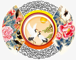 中国风扇形花纹牡丹素材