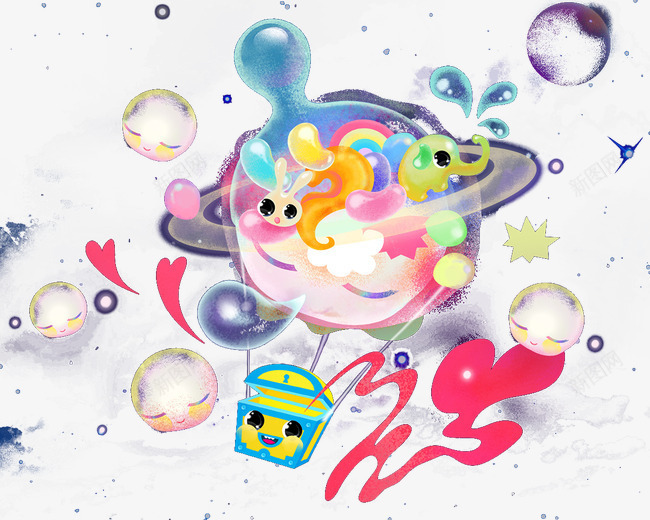 卡通手绘飘浮的热汽球泡泡png免抠素材_88icon https://88icon.com 卡通 手绘飘浮的热汽球 泡泡