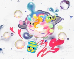 卡通手绘飘浮的热汽球泡泡素材