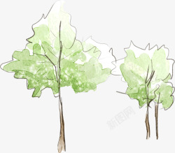手绘绿色漫画大树装饰素材