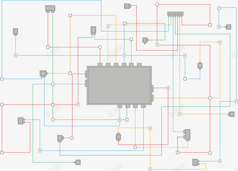 彩色电路结构图png免抠素材_88icon https://88icon.com 接线图 电路图 电路板 电路板贴图 矢量素材 科技背景 通信硬件