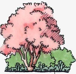 手绘粉色创意大树景观素材
