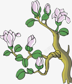 手绘紫色花朵大树素材