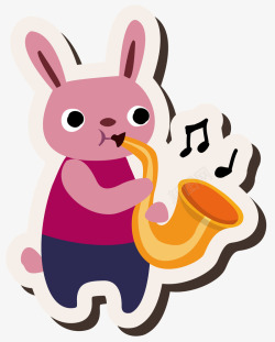 金黄色粉色玩乐器的小兔子高清图片
