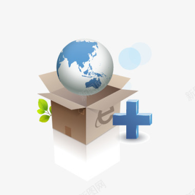 互联网网页图标设计箱子上的地球图标图标