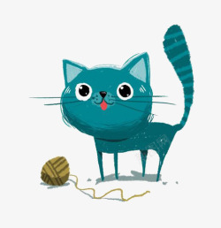 蓝色小猫玩毛线球素材