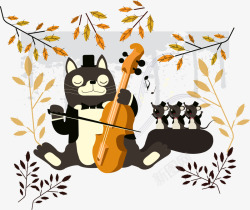 创意手绘拉小提琴猫咪装饰插画矢量图素材