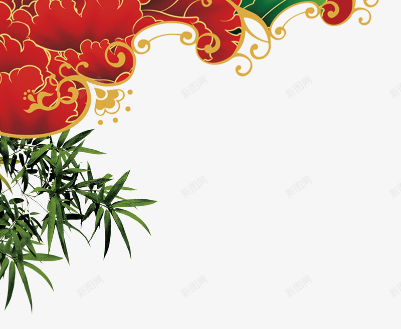 竹叶角花png免抠素材_88icon https://88icon.com 中国风 流动花纹 竹 竹叶 红色角花 角花