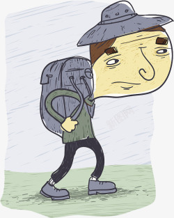 卡通双肩包背着包走路的男人高清图片