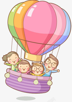 卡通可爱欢乐热气球漂浮人物素材