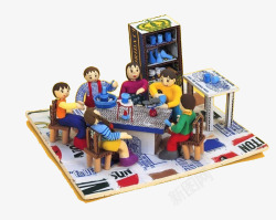 3D模型其乐融融的一家人在客厅素材