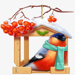 木质房子形鸟巢冬季海报背景素材