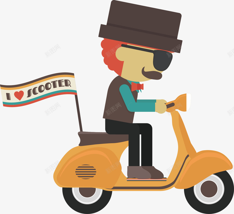 手绘骑着摩托车的潮大叔png免抠素材_88icon https://88icon.com 卡通 大树 手绘 摩托
