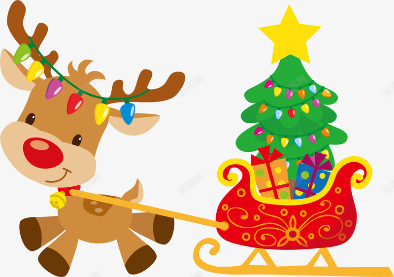 卡通圣诞节拉车麋鹿png免抠素材_88icon https://88icon.com Christmas Merry 圣诞快乐 圣诞树 圣诞节 拉车麋鹿 麋鹿