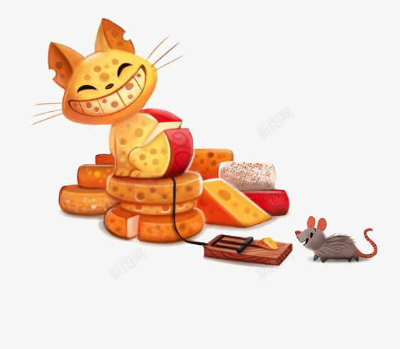 卡通猫咪插画png免抠素材_88icon https://88icon.com 可爱猫咪 奶酪 宠物猫 抓老鼠 猫咪免扣元素 老鼠