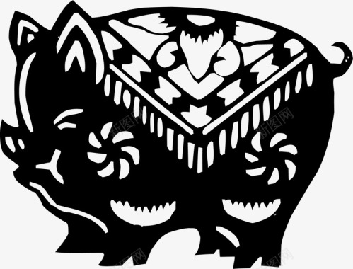 卡通动物中国风剪纸猪剪影图标图标