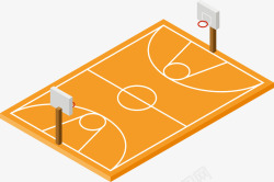 一个黄色立体篮球场矢量图素材