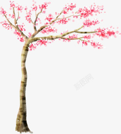 水彩粉色漫画大树素材