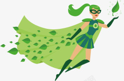 环保卡通手绘绿色女超人矢量图素材