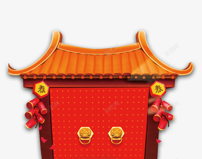 春节红色鞭炮大门png免抠素材_88icon https://88icon.com 新年 新春 春 春节 春节大门 装饰图案 鞭炮