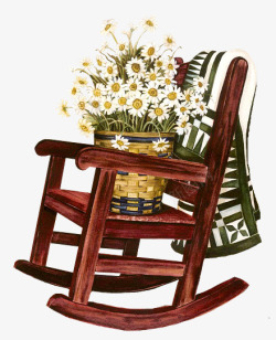 手绘木头椅子花朵摆件素材