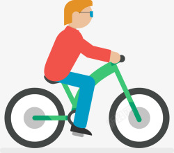 骑着绿色自行车的男人素材