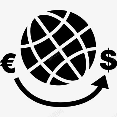 地球网格与欧元和美元符号图标图标