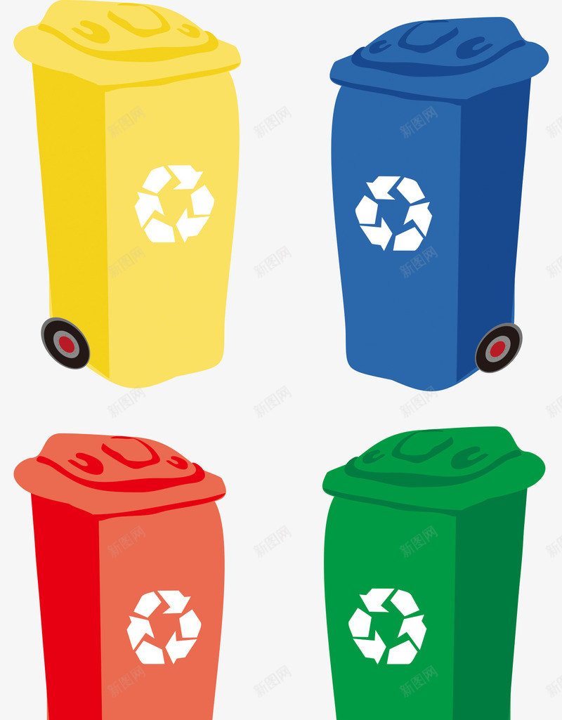 卡通创意环保垃圾回收箱矢量图eps免抠素材_88icon https://88icon.com 创意 卡通 四色垃圾箱 回收箱 垃圾箱 环保 矢量图