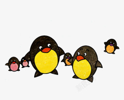 卡通手绘一群企鹅素材