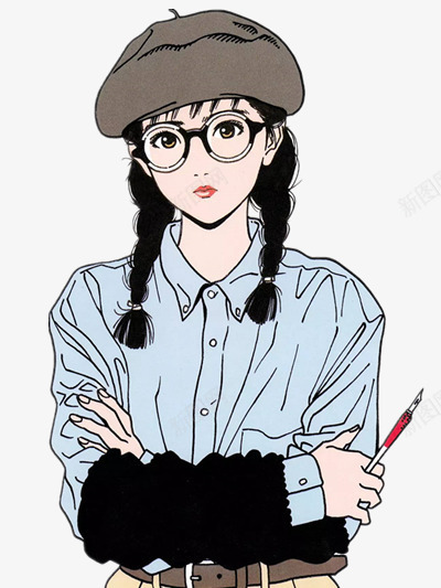 双麻花辫的可爱女生png免抠素材_88icon https://88icon.com 手绘 插画 装饰