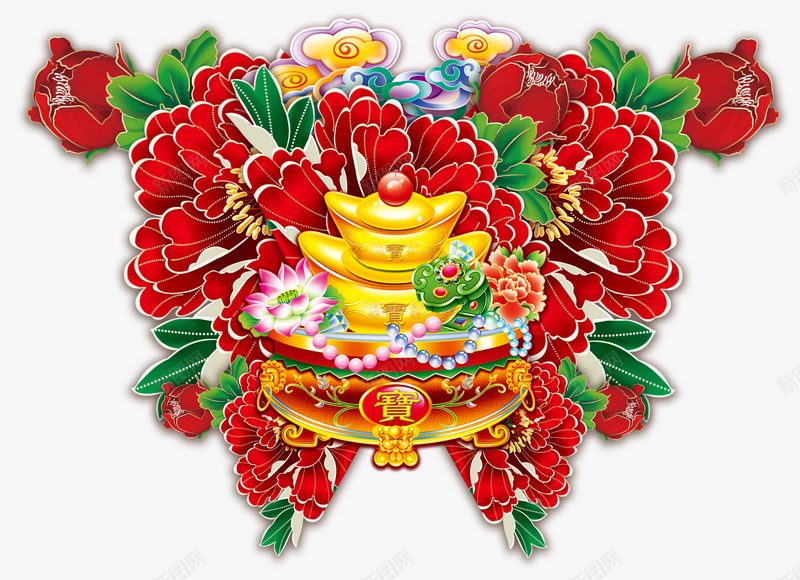 新年装饰牡丹花聚宝盆png免抠素材_88icon https://88icon.com 新年 新春佳节 春节 牡丹花 聚宝盆 聚宝盆图 装饰图案 金元宝