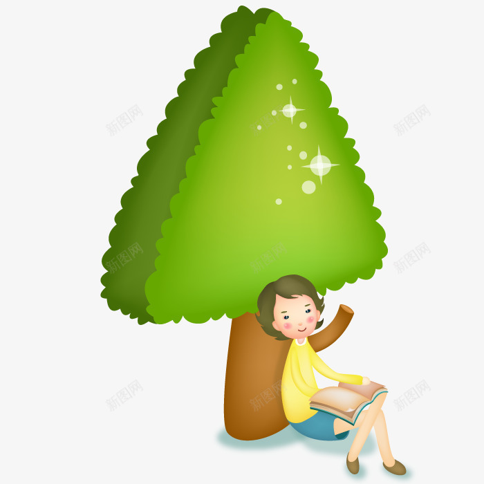 在树下看书的女生矢量图ai免抠素材_88icon https://88icon.com 人物 创意 大树 手绘 树下读书 植物 矢量图