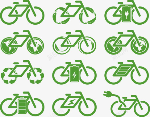 自行车绿色环保标识矢量图图标图标