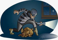 小偷卡通插图拿着手电盗窃的人高清图片