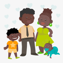 幸福家庭插画卡通黑人四口之家高清图片