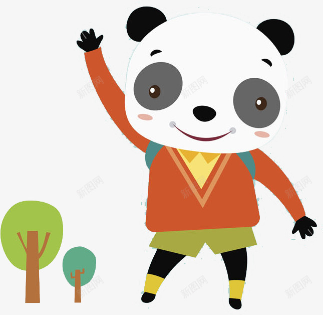 可爱的熊猫png免抠素材_88icon https://88icon.com 动物 卡通 大树 彩色 微笑 手绘 打招呼 熊猫