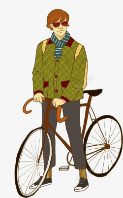 卡通骑着自行车男人图素材