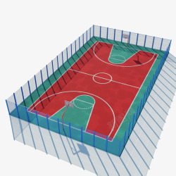 红绿色方形围栏篮球场地素材