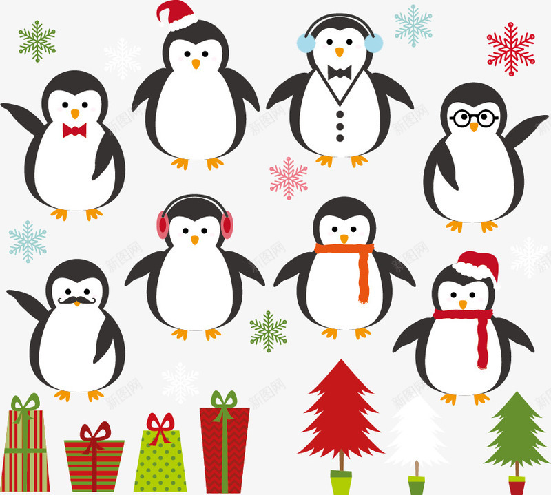 企鹅和圣诞礼物png免抠素材_88icon https://88icon.com 企鹅 冬季 动物 南极 寒冷
