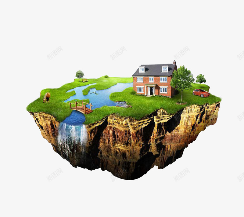 创意漂浮在空中的悬空陆地png免抠素材_88icon https://88icon.com 小巧 悬空 水流 漂浮 生态 绿色 陆地